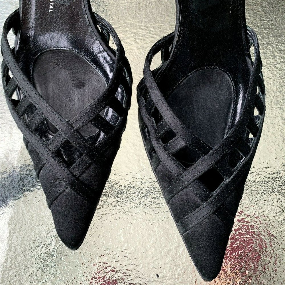 Via Spiga black satin stripe shoes US size 6.5 - Picture 4 of 11